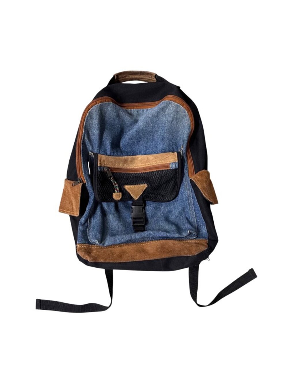 Vintage Arizona Jean Backpack 1990s Denim Suede Taiwan Retro Blue Black Brown - Picture 2 of 15